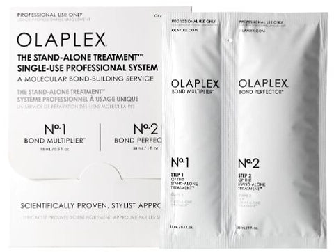 During every chemical service, disulfide bonds are broken and reformed to create a different color, texture, or curl pattern. OLAPLEX’s patented technology mitigates damage by seeking out and repairing broken disulfide bonds during the process. When used together, the two-part system allows salon professionals to push the limits of creativity while protecting the health &amp; integrity of the hair.