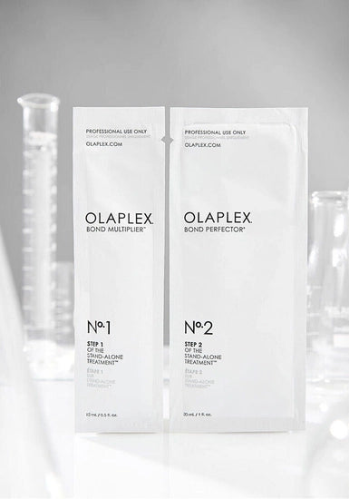During every chemical service, disulfide bonds are broken and reformed to create a different color, texture, or curl pattern. OLAPLEX’s patented technology mitigates damage by seeking out and repairing broken disulfide bonds during the process. When used together, the two-part system allows salon professionals to push the limits of creativity while protecting the health &amp; integrity of the hair.