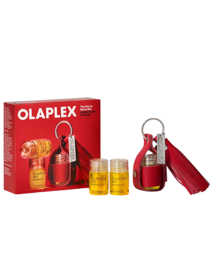 Unlock next-level shine on the go with a limited-edition stocking stuffer featuring three mini OLAPLEX N°.7 BONDING OILS™ and an exclusive keychain to keep your glow within reach. This set is sure to sell out, so make sure you get one for you and your hair-obsessed BFF!
