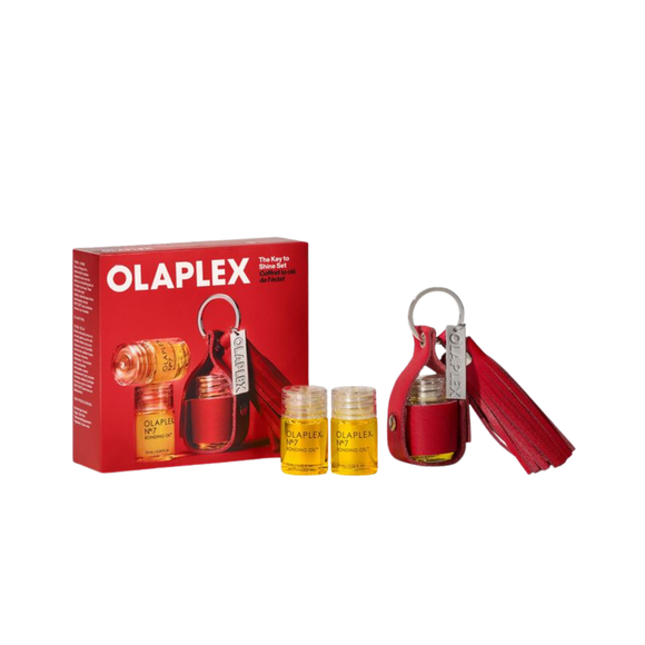Unlock next-level shine on the go with a limited-edition stocking stuffer featuring three mini OLAPLEX N°.7 BONDING OILS™ and an exclusive keychain to keep your glow within reach. This set is sure to sell out, so make sure you get one for you and your hair-obsessed BFF!