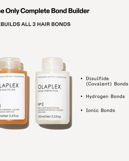 Olaplex Traveling Stylist Kit with No.3 Hair Perfector (1) 3.3oz. Olaplex Bond Multiplier No. 1  • (2) 3.3oz. Olaplex Bond Perfector No. 2  • (1) 3.3oz. Olaplex Hair Perfector Take Home No. 3