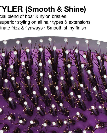 The Olivia Garden Smooth & Shine Styler is a special blend of boar & nylon bristles for superior styling on all hair types & extensions. Removable Cushion for easy cleaning to keep your brushes truly clean at all times.