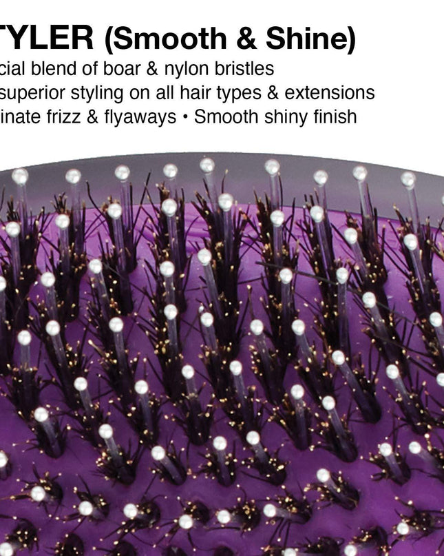 The Olivia Garden Smooth & Shine Styler is a special blend of boar & nylon bristles for superior styling on all hair types & extensions. Removable Cushion for easy cleaning to keep your brushes truly clean at all times.