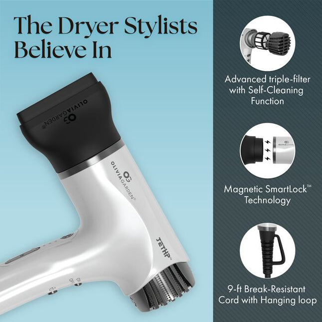 Professional Compact JetHP™ Hair Dryer
Meet your new everyday power dryer—professional performance in a compact, ultra-light design. The JetHP™ delivers fast drying with an advanced brushless motor, intelligent heat control for consistent temperature, and powerful ionic technology to help smooth frizz and lock in moisture.