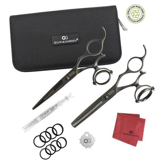 SwivelPro Shear Collection
Black titanium coating with integrated ball bearing tension dial
Special double-pivot ergonomic handle