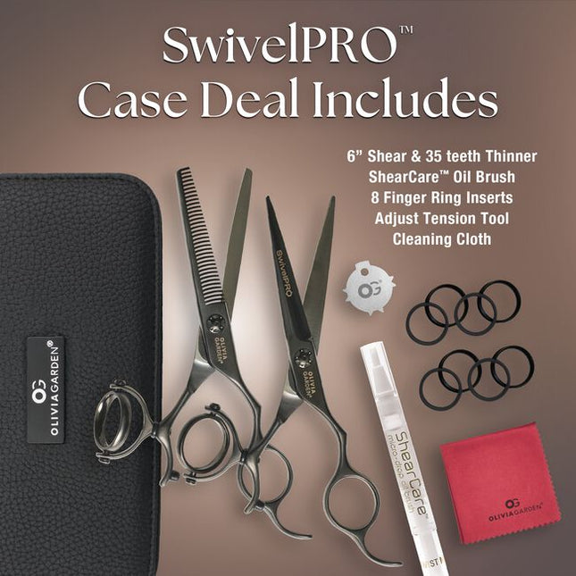 SwivelPro Shear Collection
Black titanium coating with integrated ball bearing tension dial
Special double-pivot ergonomic handle