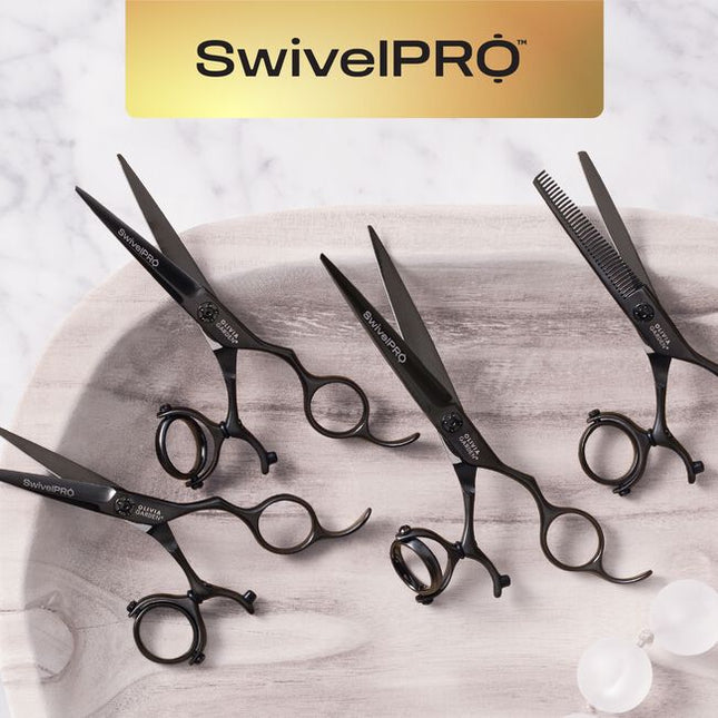 SwivelPro Shear Collection
Black titanium coating with integrated ball bearing tension dial
Special double-pivot ergonomic handle