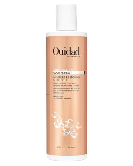 Ouidad's Curl Shaper Good As New Moisturizing Shampoo cleanses curls while adding weightless hydration. This sulfate-free formula washes away impurities and excess oil without stripping your hair, helps protect your hair’s natural barrier, and restores your curl pattern. Safflower, meadowfoam, and rice bran oil moisturize and help protect curls, and pro-vitamin B5 helps to strengthen, repair and boost shine. Safe for color-treated hair.