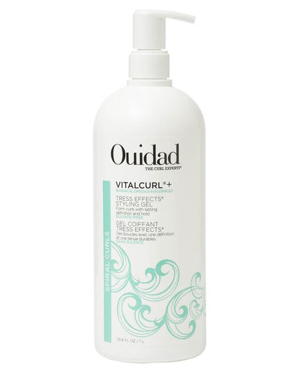Ouidad's VitalCurl®+ Tress Effects® Styling Gel defines curls and extends the life of your style with a strong, long-lasting hold. Memory Interlock Technology forms a lightweight lattice to shape and hold the curl pattern, and reforms curls when refreshed with water. Our signature Botanical Omega 3-6-9 Complex (featuring chia seed, Japanese camellia, and sunflower oils) targets dry areas to help fortify hair’s natural lipid barrier, which retains your hair’s moisture, elasticity, and bounce.