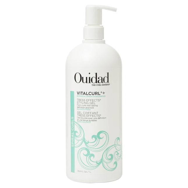 Ouidad's VitalCurl®+ Tress Effects® Styling Gel defines curls and extends the life of your style with a strong, long-lasting hold. Memory Interlock Technology forms a lightweight lattice to shape and hold the curl pattern, and reforms curls when refreshed with water. Our signature Botanical Omega 3-6-9 Complex (featuring chia seed, Japanese camellia, and sunflower oils) targets dry areas to help fortify hair’s natural lipid barrier, which retains your hair’s moisture, elasticity, and bounce.