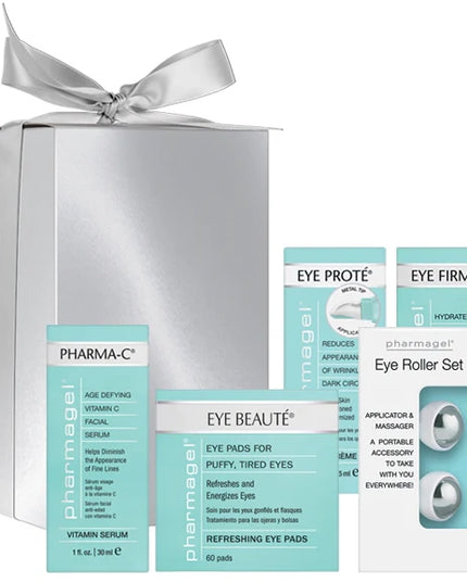 Save 30% Pharmagel Complete Eye Regimen in Holiday Silver Box and Hang Tag includes: 5 pieces Give the gift of bright and hydrated eyes!