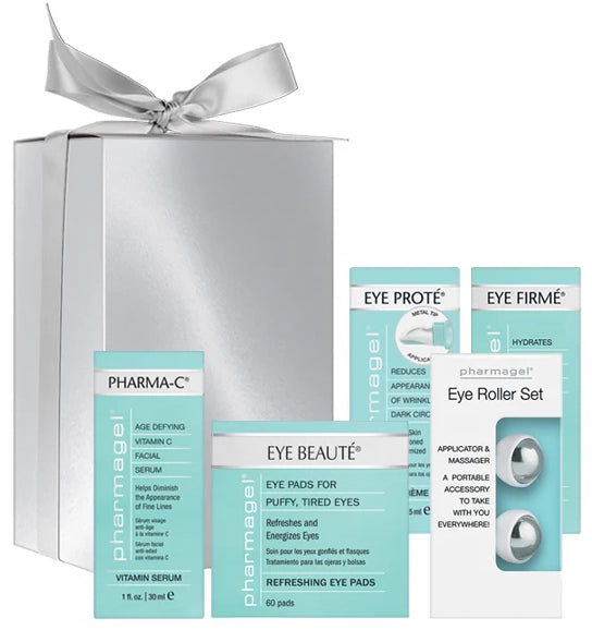 Save 30% Pharmagel Complete Eye Regimen in Holiday Silver Box and Hang Tag includes: 5 pieces Give the gift of bright and hydrated eyes!
