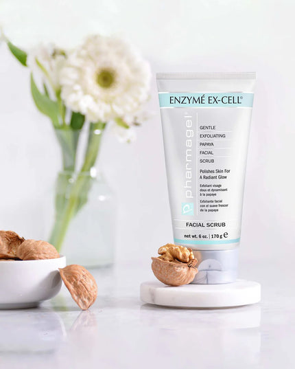 Enzyme Ex-Cell is a gentle exfoliating facial scrub that contains extracts from the papaya plant. Natural polishing grains from walnuts combine with the revitalizing benefits of papaya enzymes to gently exfoliate and help skin appear refreshed.