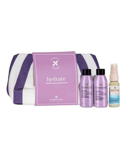 A trial-exclusive hair care collection packaged inside a canvas travel pouch.
