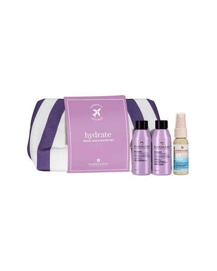 A trial-exclusive hair care collection packaged inside a canvas travel pouch.