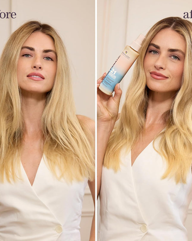 Multitasking leave-in treatment with 21 benefits. Primes hair for heat, detangles, protects from damage, and adds shine from root to tip.