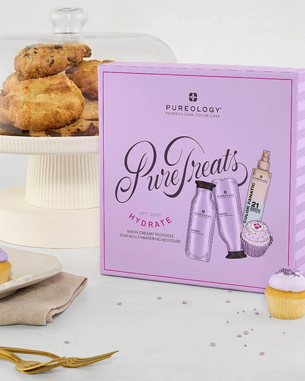 Indulge in salon-quality hydration with the Pureology Hydrate Holiday Kit, featuring Hydrate Shampoo, Hydrate Conditioner, and Color Fanatic Leave-In Treatment.