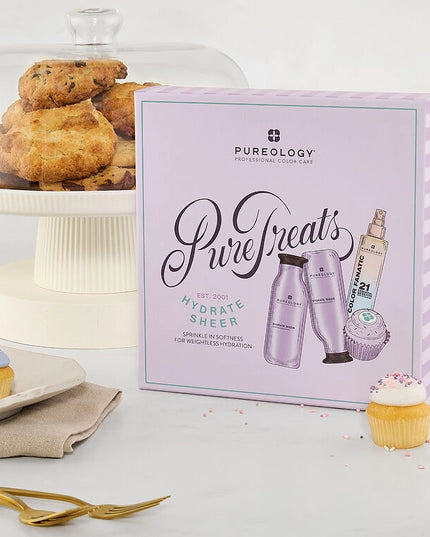 The Pureology Hydrate Sheer Holiday Kit delivers lightweight, touchable moisture to fine, dry, and color-treated hair, without buildup.&nbsp;