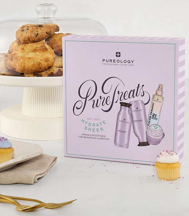 The Pureology Hydrate Sheer Holiday Kit delivers lightweight, touchable moisture to fine, dry, and color-treated hair, without buildup.&nbsp;