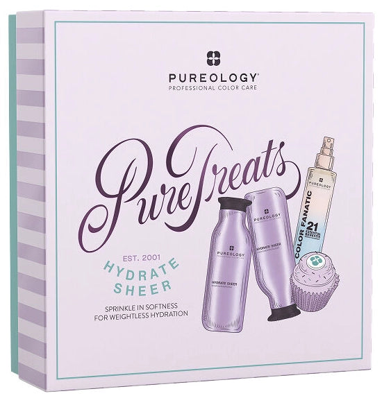 The Pureology Hydrate Sheer Holiday Kit delivers lightweight, touchable moisture to fine, dry, and color-treated hair, without buildup.&nbsp;