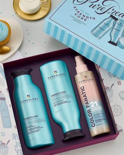 The Pureology Strength Cure Holiday Kit is your ultimate damage-repairing system, created to strengthen and restore color-treated, damaged, or over-processed hair.