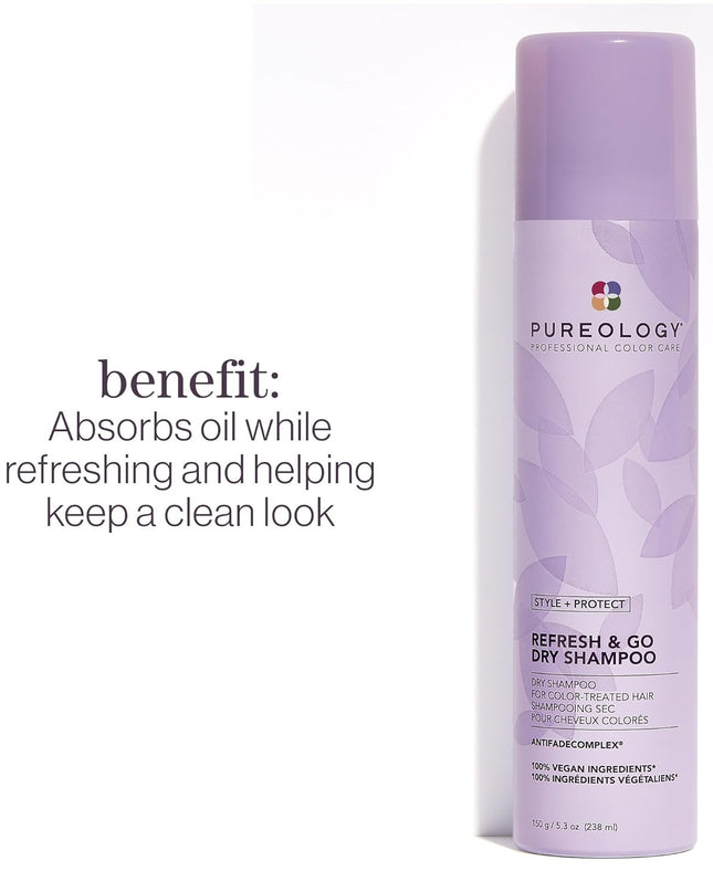 Non-drying dry shampoo spray that absorbs oil while adding movement and light texture. Absorbs oil and protects color-treated hair from color fade, heat damage and environmental stressors.