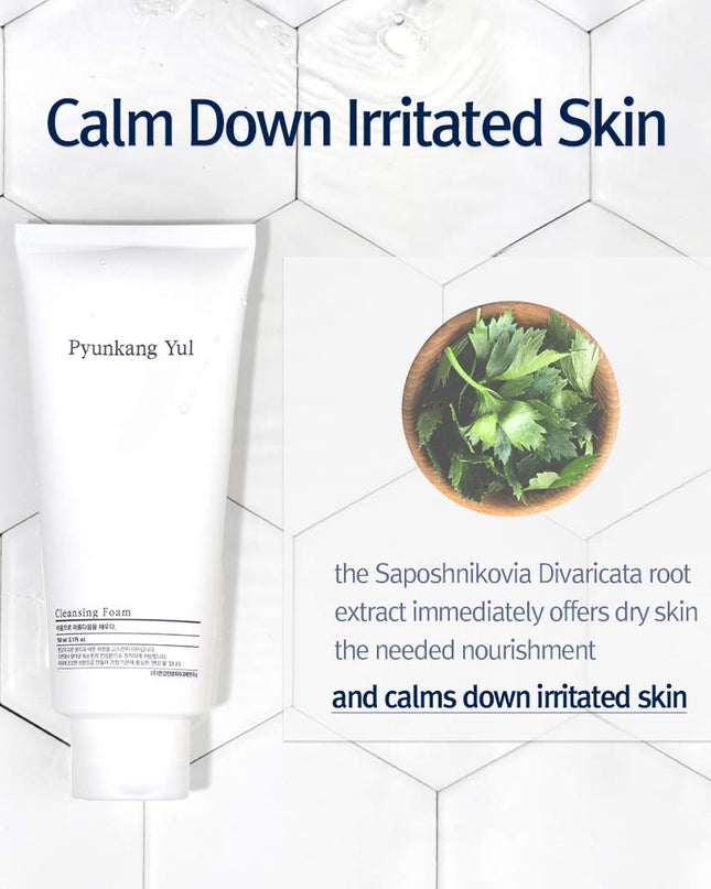 Vacuum cleaner for pores: A gentle but mighty cleansing foam made with ledebouriella seseloides extract that delivers highly effective cleansing with lots of delightful bubbles. The stretchy consistency of Pyunkang Cleansing Foam adheres to dirt and oil trapped within pores and removes it, leaving skin feeling clean and fresh without drying.