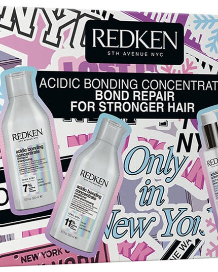 Limited edition holiday set that includes full-size Acidic Bonding Concentrate Shampoo, Conditioner, and 24/7 Night &  Day Serum.