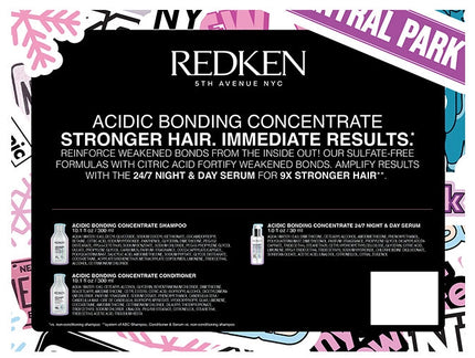 Limited edition holiday set that includes full-size Acidic Bonding Concentrate Shampoo, Conditioner, and 24/7 Night &  Day Serum.