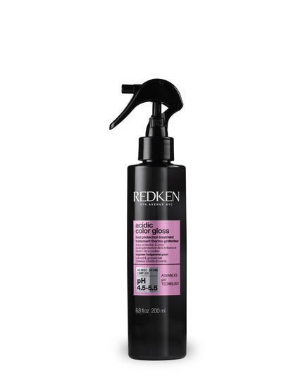 Redken Acidic Color Gloss Heat Protection Leave-In Treatment Spray for color-treated hair is a leave-in conditioner spray that offers heat protection from heat styling, hydrates hair, detangles and conditions.