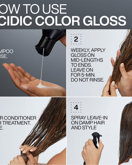 Redken Acidic Color Gloss Heat Protection Leave-In Treatment Spray for color-treated hair is a leave-in conditioner spray that offers heat protection from heat styling, hydrates hair, detangles and conditions.