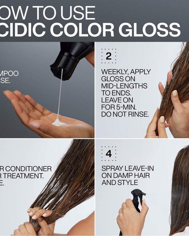 Redken Acidic Color Gloss Heat Protection Leave-In Treatment Spray for color-treated hair is a leave-in conditioner spray that offers heat protection from heat styling, hydrates hair, detangles and conditions.