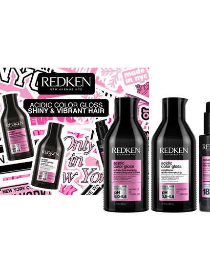 Street Inspired, Salon Perfected. Achieve shiny & vibrant hair with a giftable, limited-edition holiday gift set that includes Acidic Color Gloss Shampoo (300ML), Conditioner (300ML) and Naked Gloss Lightweight Shine Oil ($113 VALUE).