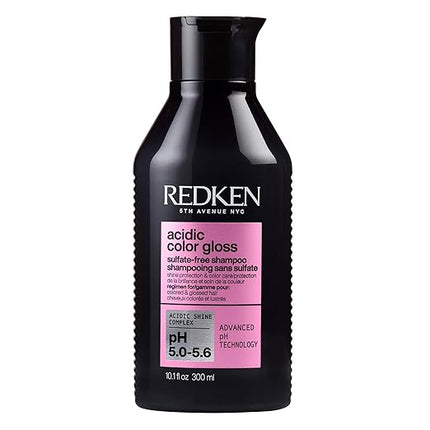 Redken's Acidic Color Gloss Shampoo is a ph-balanced acidic sulfate-free shampoo for clients with color-treated hair to help prolong salon-grade haircolor and intense shine.