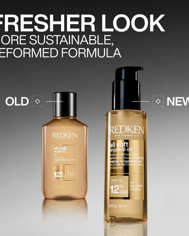 Redken All Soft Argan-6 Oil for dry hair looking for moisture, softness shine, strength and heat protection.