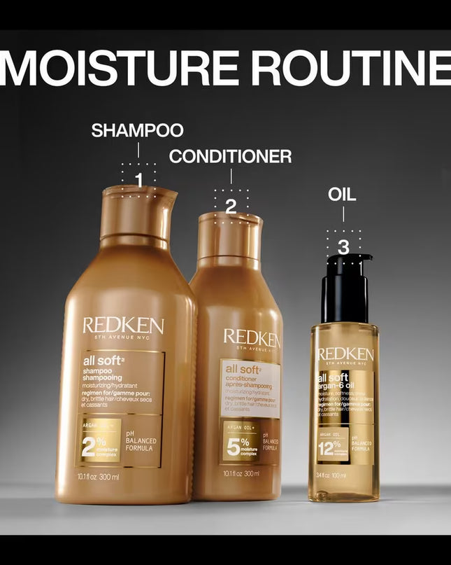 Redken All Soft Argan-6 Oil for dry hair looking for moisture, softness shine, strength and heat protection.
