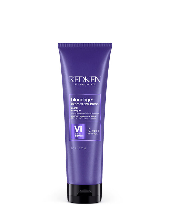 Ultra pigmented color depositing anti brass purple hair mask for blonde hair.