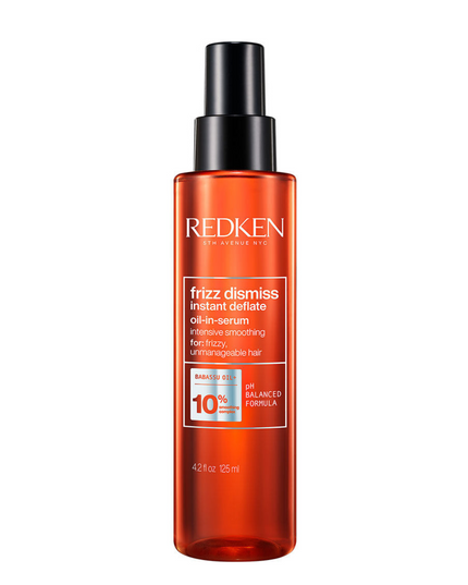 Frizz Dismiss Instant Deflate is a hair oil-in-serum suitable for all hair types that helps control the excess volume on puffy, frizzy hair caused by humidity.