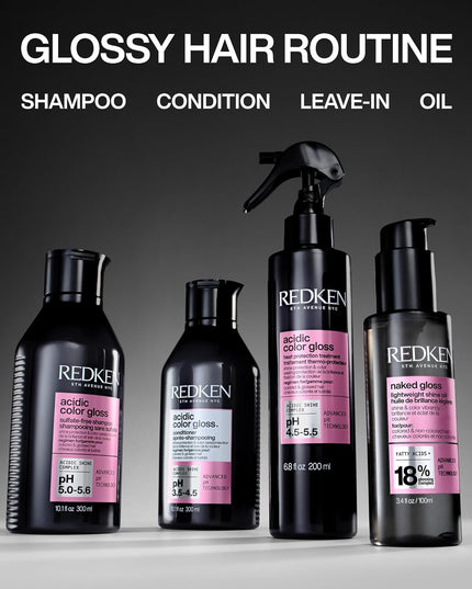 Redken Naked Gloss Hair Shine Oil is a lightweight formula designed to enhance hair shine and color vibrancy, utilizing advanced pH Science with Saturated fatty acids and Omega-9 to seal in moisture and smooth the cuticle. This oil can be applied to damp or dry hair daily, providing a non-greasy, naked feel while protecting against heat damage up to 450 degrees.