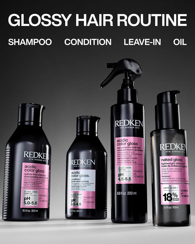 Redken Naked Gloss Hair Shine Oil is a lightweight formula designed to enhance hair shine and color vibrancy, utilizing advanced pH Science with Saturated fatty acids and Omega-9 to seal in moisture and smooth the cuticle. This oil can be applied to damp or dry hair daily, providing a non-greasy, naked feel while protecting against heat damage up to 450 degrees.