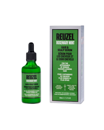 Rosemary Mint Hair & Scalp Serum is a weightless serum featuring REUZEL’sproprietary R3 Peptide and Cellular Nutrient Complex. Designed to supportscalp balance and visible hair resilience delivering the appearance offuller-looking hair, while helping reduce the appearance of visible shedding.