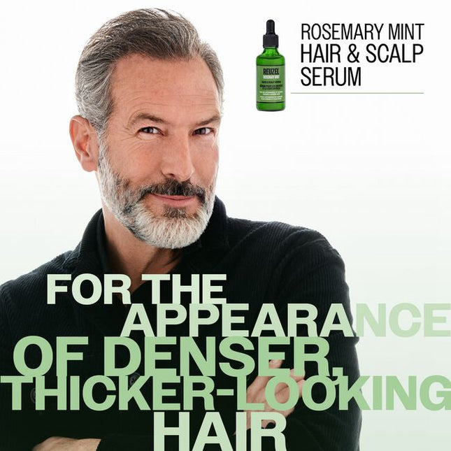 Rosemary Mint Hair & Scalp Serum is a weightless serum featuring REUZEL’sproprietary R3 Peptide and Cellular Nutrient Complex. Designed to supportscalp balance and visible hair resilience delivering the appearance offuller-looking hair, while helping reduce the appearance of visible shedding.