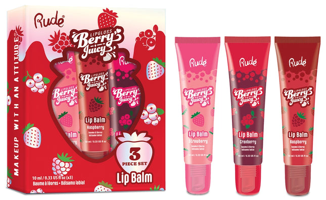 Get ready to gloss without the gluey mess. The Berry Juicy Lip Balm Duo delivers the ultimate wet-look shine with zero stickiness. Packed with moisture-loving ingredients like Shea Butter Extract and Petrolatum, each balm glides on effortlessly to keep lips hydrated, juicy, and visibly plump. This perfectly picked berry trio balm is your go-to for pocket-sized shine and lip-loving care.