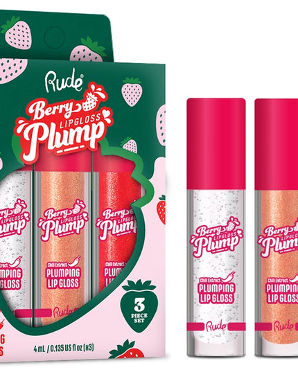 Berry Juicy Lip Gloss Trio – Plump, Hydrate, Shine This trio set features our best-selling Berry Juicy Plumping Lip Gloss, infused with hyaluronic acid, shea butter, vitamin E, and a touch of chili extract for an instant plump. Each gloss glides on with a high-shine, non-sticky finish, delivering lips that look fuller, feel softer, and stay moisturized all day. Whether you’re wearing it alone or over your favorite lip color, this trio will give your pout the perfect juicy upgrade.