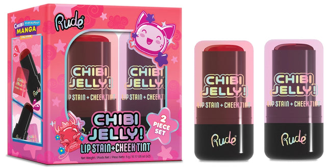 Chibi Manga Collection Chibi Jelly! Lip Stain + Cheek Tint Duo - Koneko / Sakura Super Kawaii Lip Stain and Cheek Tint Duo with a hydrating and soothing jelly texture that glides on for a buildable burst of color! Swipe the yummy watermelon scented jelly onto your lips to enhance your natural lip shade or swirl onto cheeks for a bouncy pop of color.
