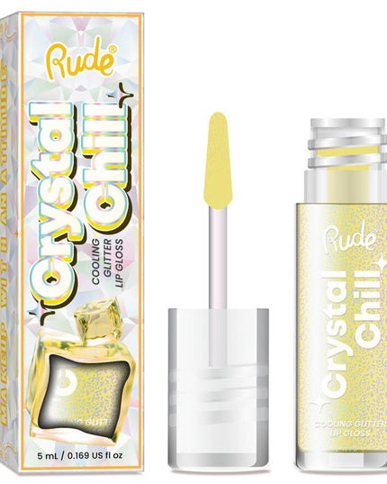 Embrace the Chill. Meet your new go-to gloss for lips that look icy and feel cool. Crystal Chill delivers a dazzling, iridescent glitter finish with a refreshing cooling sensation that instantly perks up your pout. Wear it solo for a frosty shimmer or layer it over your fave lip color to level up your look.
