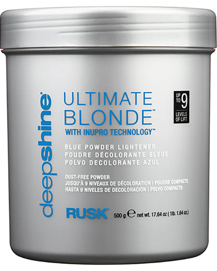 Deepshine Ultimate Blonde Blue Powder Lightener with Inupro Technology� that helps shield the structural integrity of the hair during the lifting process.
INULIN - sugar complex (complex carbohydrate) that can form a grid-like structure during the lightening process which helps to keep hair fibers intact and moisture retained.