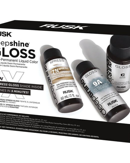 Xpress Gloss Color Kit Includes:

(1) Deepshine Gloss Demi-Permanent Liquid Shades - Clear - 2 oz.
(1) Deepshine Gloss Demi-Permanent Liquid Shades - 9A Very Light Ash Blonde - 2 oz.
(1) Deepshine Xpress Gloss Demi-Permanent Liquid Color - 7N Breige - 2 oz.