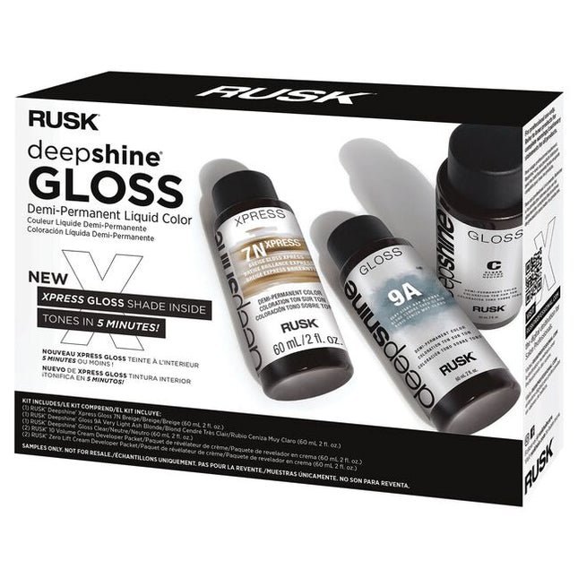 Xpress Gloss Color Kit Includes:

(1) Deepshine Gloss Demi-Permanent Liquid Shades - Clear - 2 oz.
(1) Deepshine Gloss Demi-Permanent Liquid Shades - 9A Very Light Ash Blonde - 2 oz.
(1) Deepshine Xpress Gloss Demi-Permanent Liquid Color - 7N Breige - 2 oz.