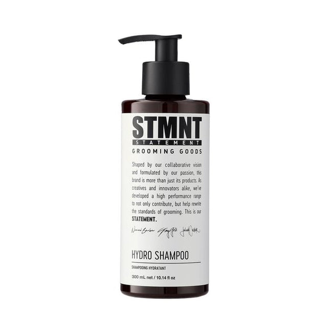 Raise your care-game with the STMNT Hydro Shampoo: A hydrating hair, scalp and beard wash designed to not only cleanse and remove product buildup but also leave hair and scalp feeling moisturized and healthy all day long. The high-performing hydrating formula with caring and balancing ingredients like allantoin and panthenol cleanses gently but effectively, creating the perfect base for a STMNT making cut and styling. Even for clients with dry hair or delicate scalp.